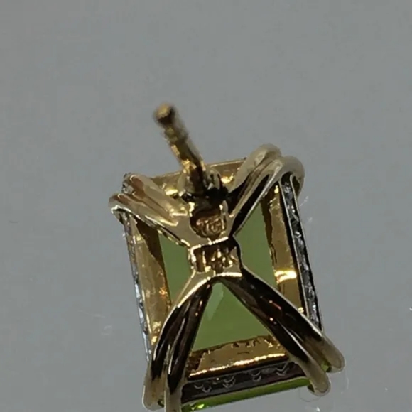 14K Yellow Gold Diamond and Peridot Stud Earrings - Picture 4 of 5